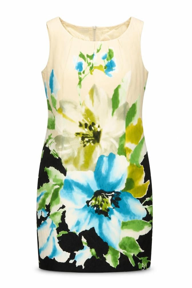 Minuet Petite Women’s Beige Floral Sheath Dress Size 18 Silk Wool