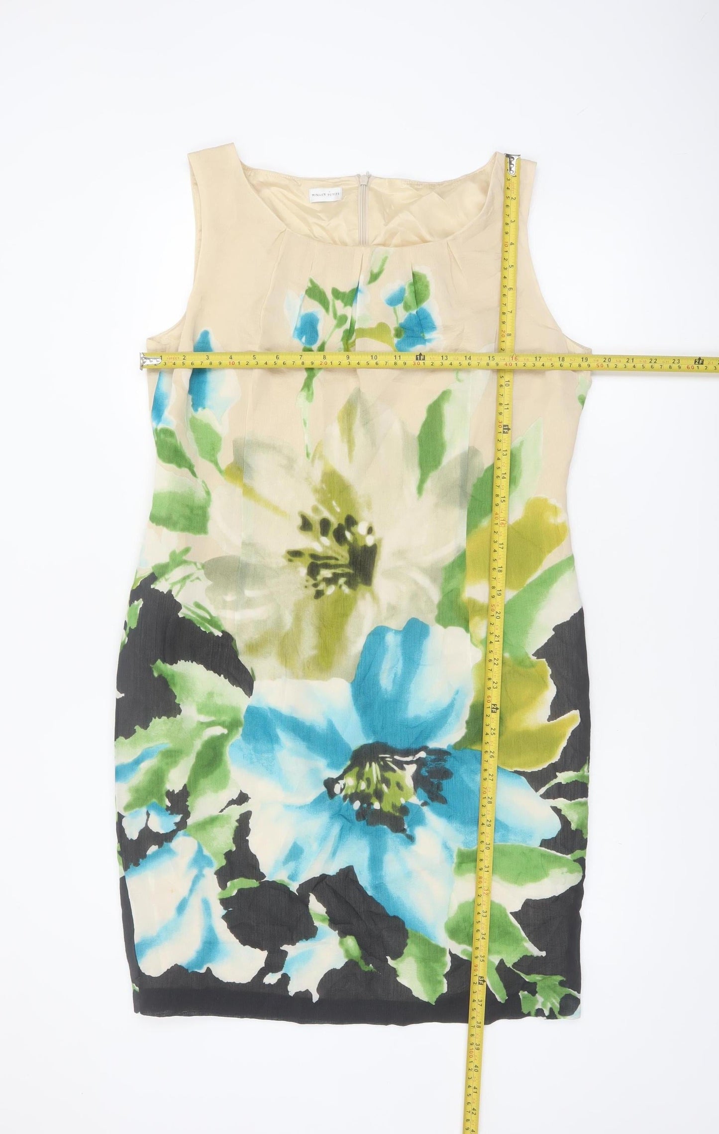 Minuet Petite Women’s Beige Floral Sheath Dress Size 18 Silk Wool