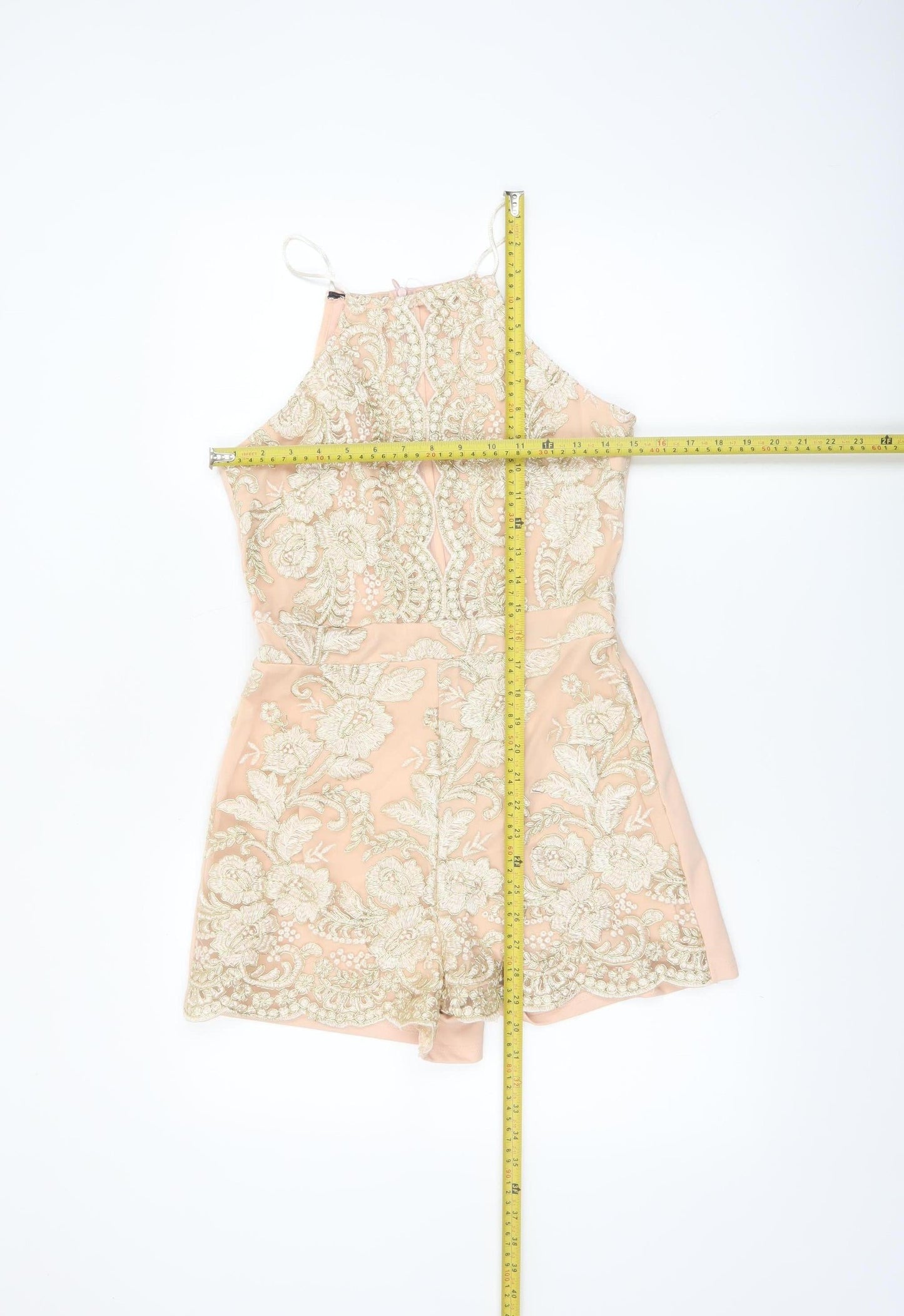 Parisian Women Beige Embroidered Halter Playsuit Size 10