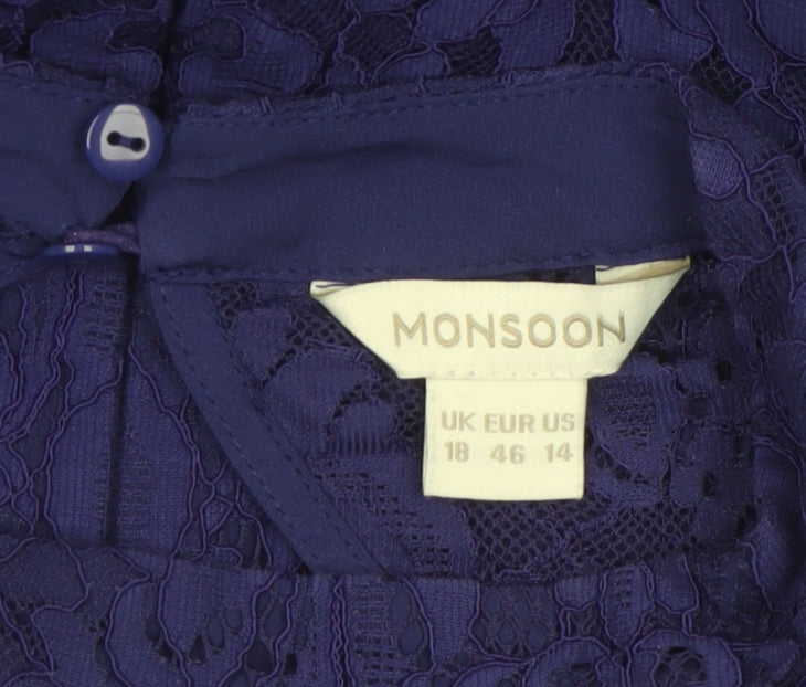 Monsoon Women’s Blue Lace Shift Dress Size 18 Elegant Formal