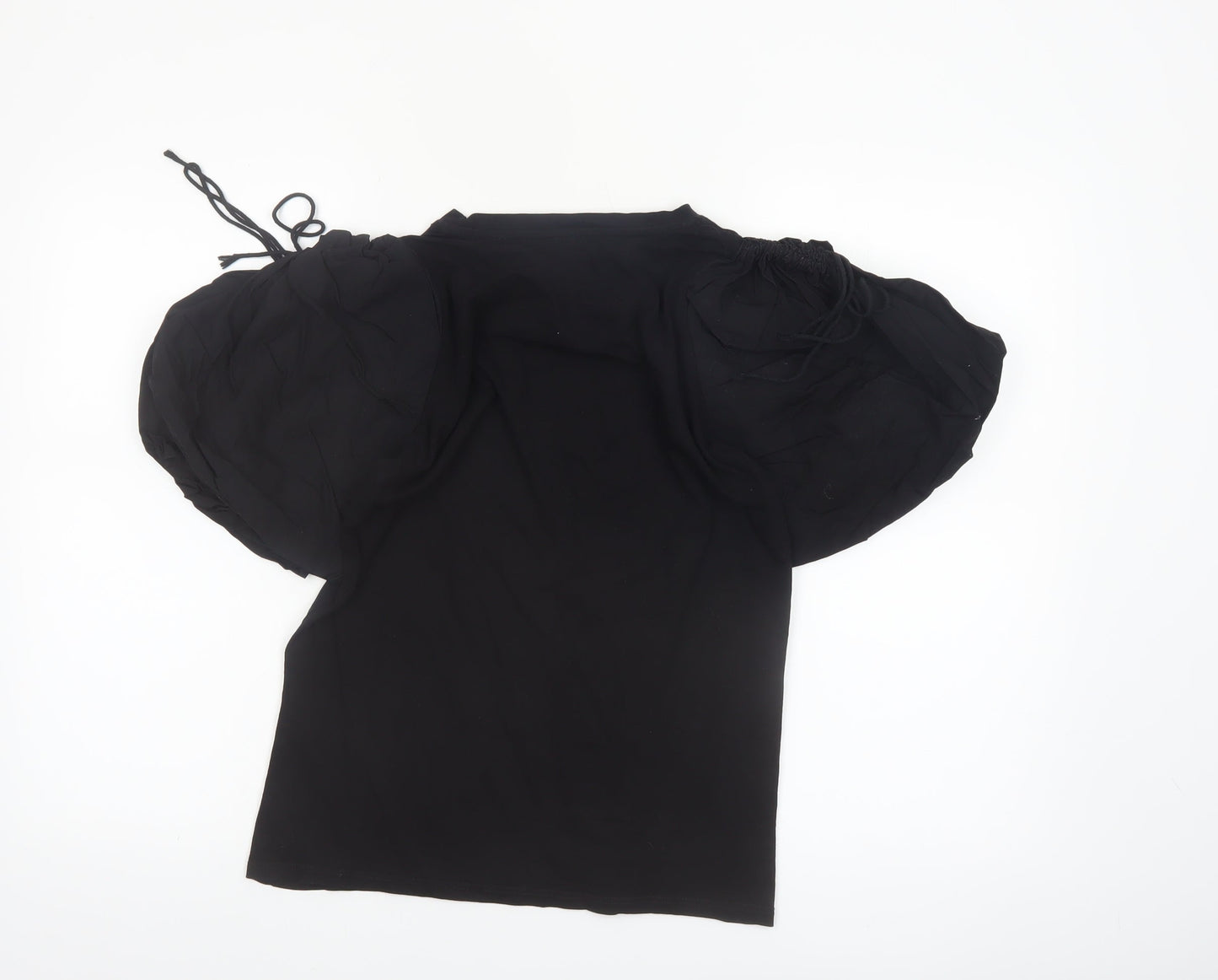 River Island Womens Black Puff Sleeve Cotton T-Shirt Size 8