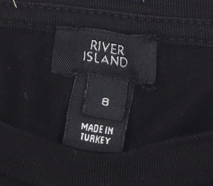 River Island Womens Black Puff Sleeve Cotton T-Shirt Size 8