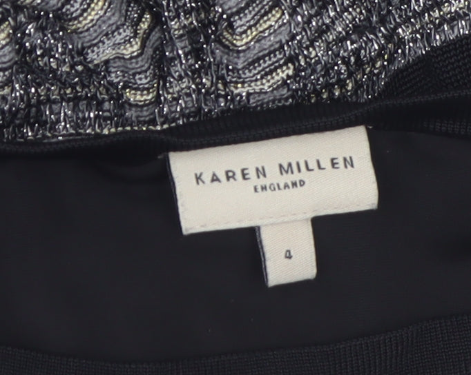 Karen Millen Womens Black Geometric Fit & Flare Dress Size 8
