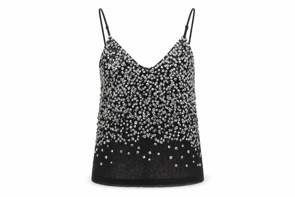 ASOS Women's Black Sequin Camisole Tank Top Size 8 Party Wear