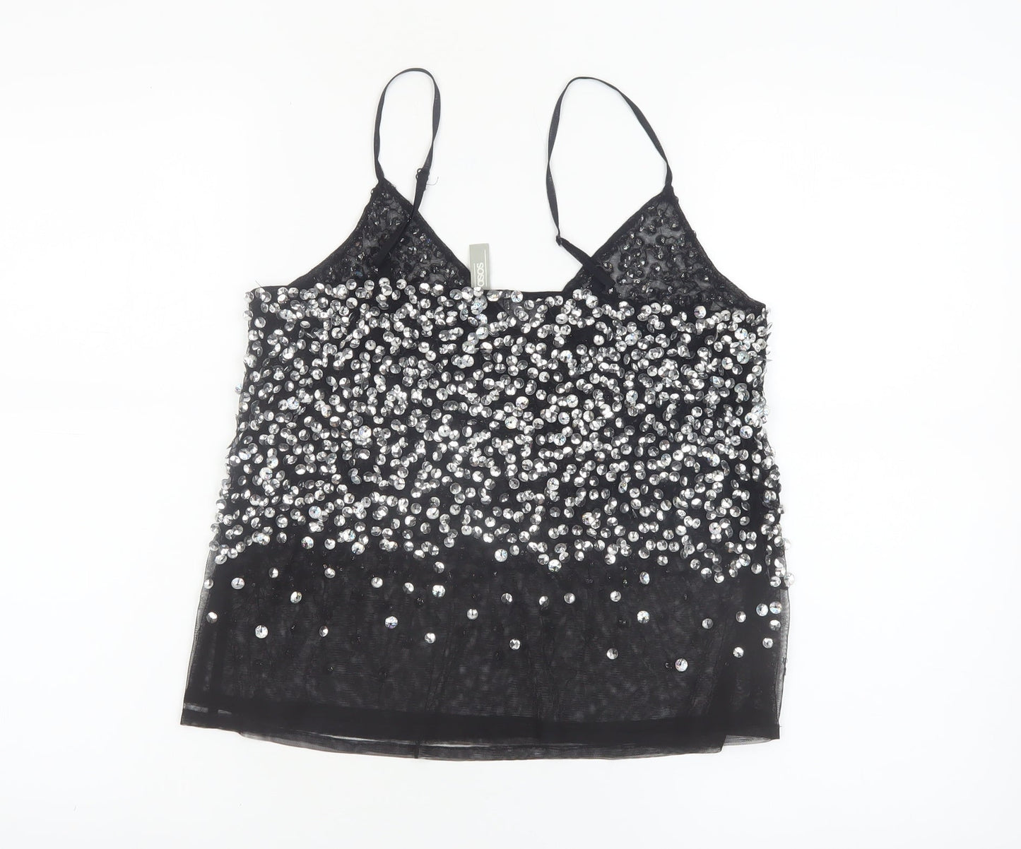 ASOS Women's Black Sequin Camisole Tank Top Size 8 Party Wear