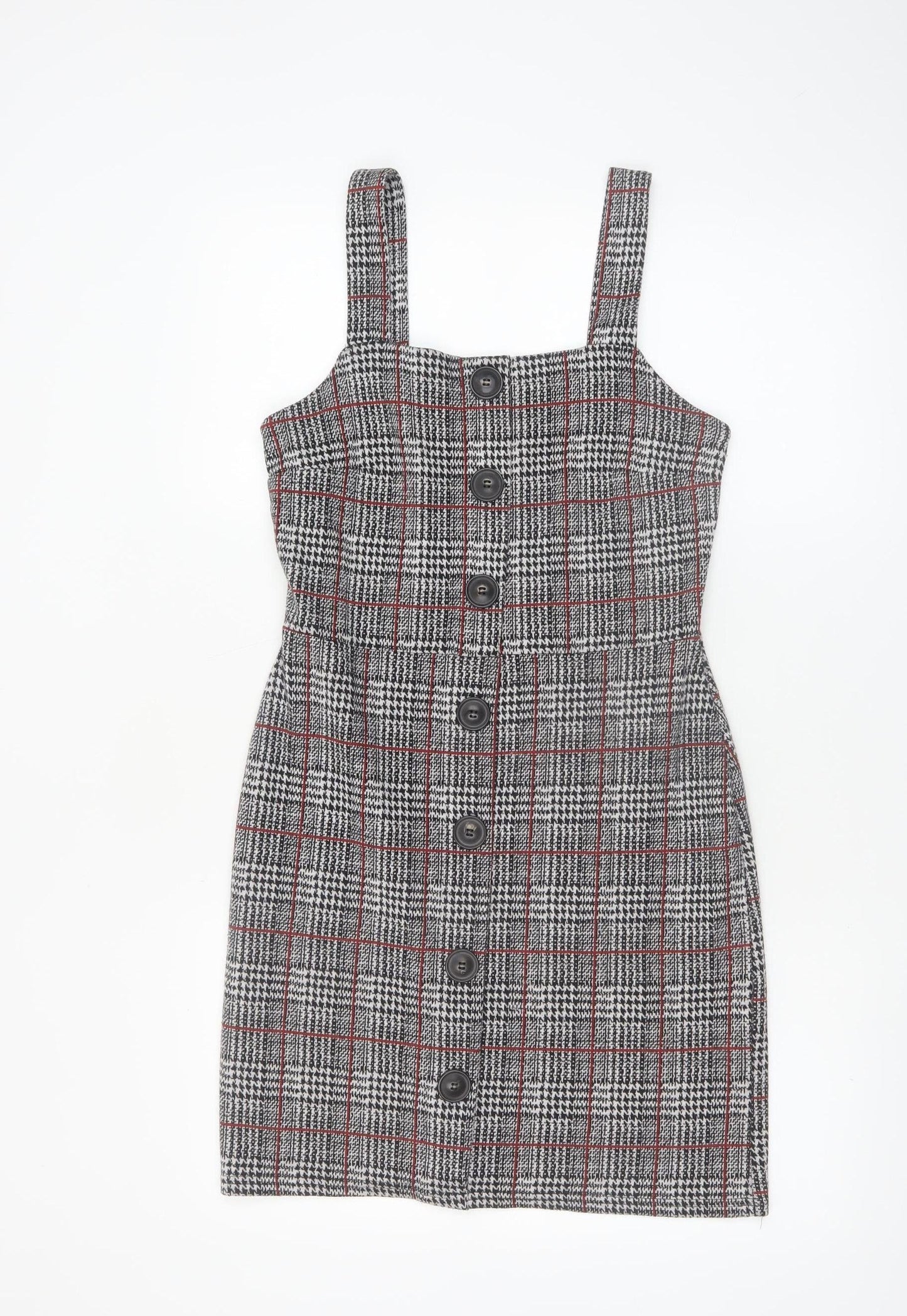 River Island Women Grey Check Pinafore Dress Size 10 Sleeveless
