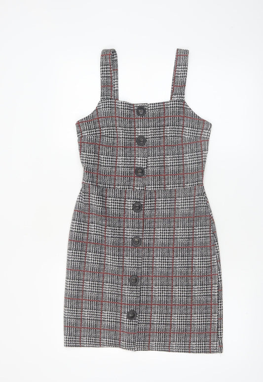 River Island Women Grey Check Pinafore Dress Size 10 Sleeveless