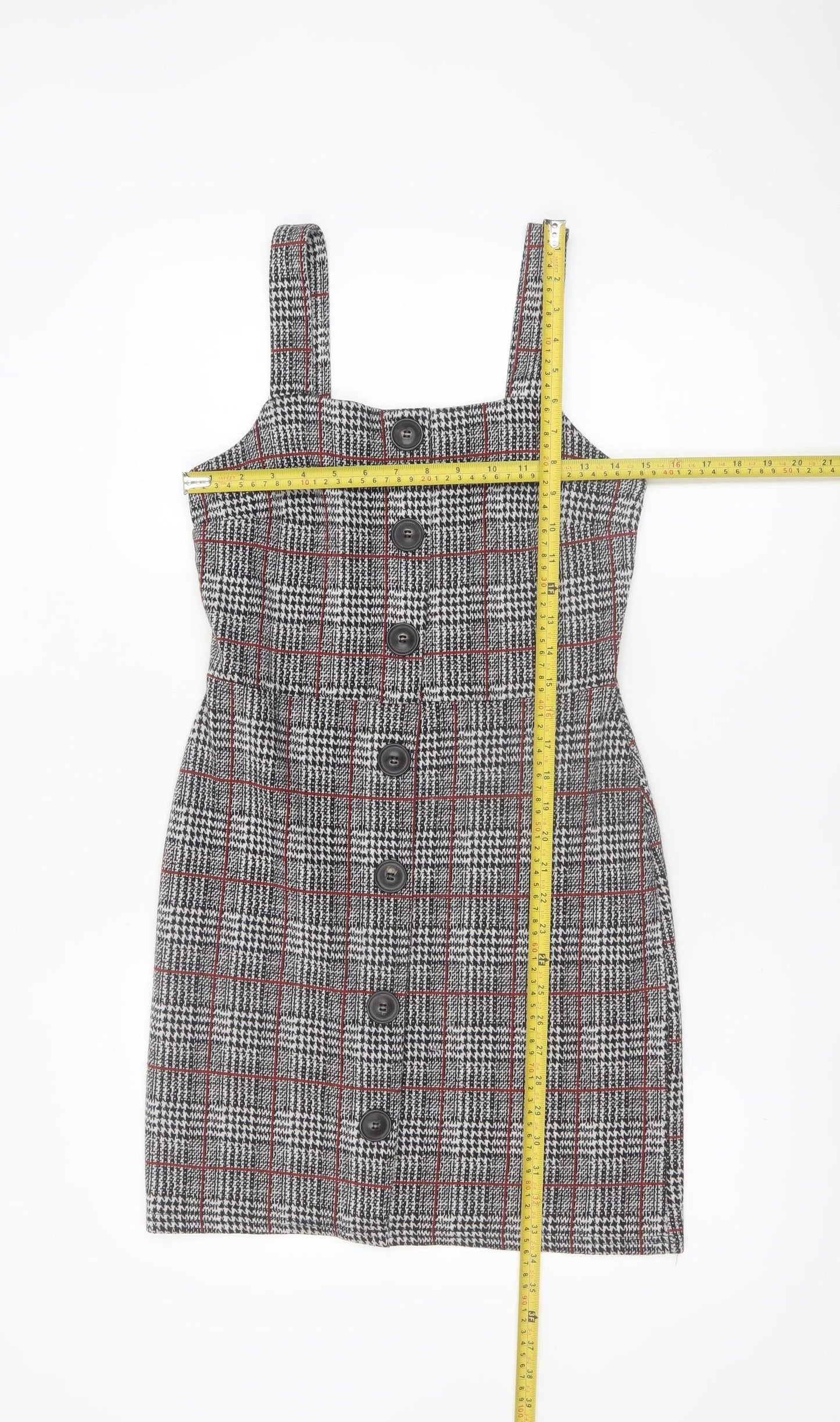River Island Women Grey Check Pinafore Dress Size 10 Sleeveless