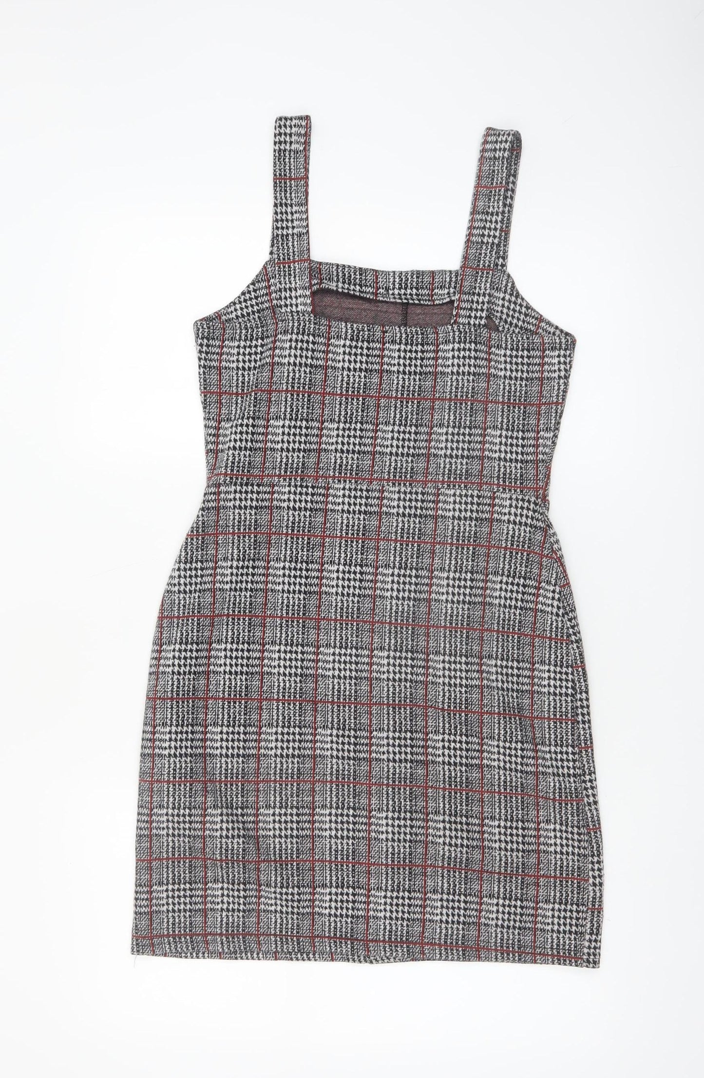River Island Women Grey Check Pinafore Dress Size 10 Sleeveless