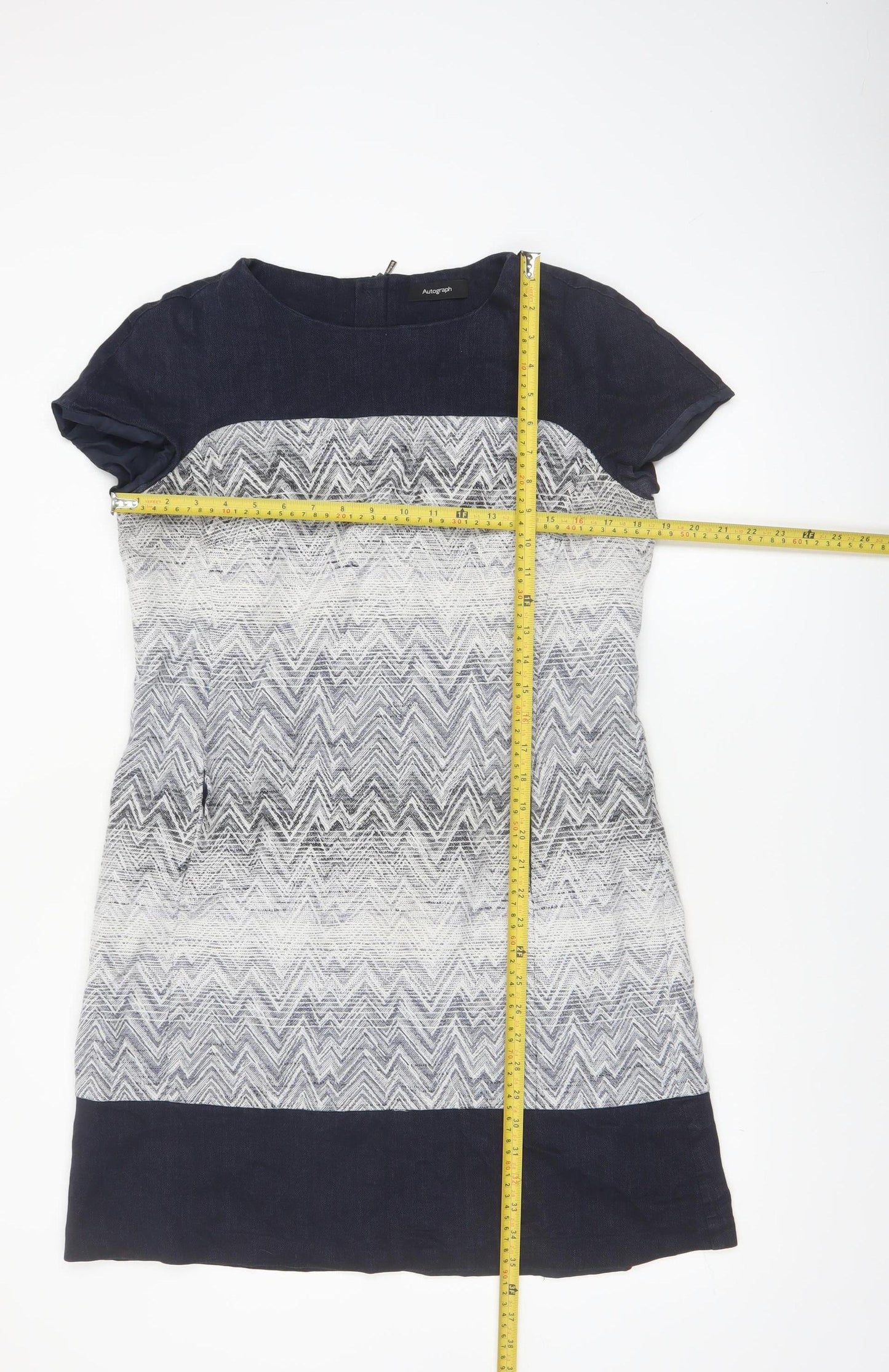 Marks and Spencer Women’s Blue Shift Dress Size 14 Chevron Pattern