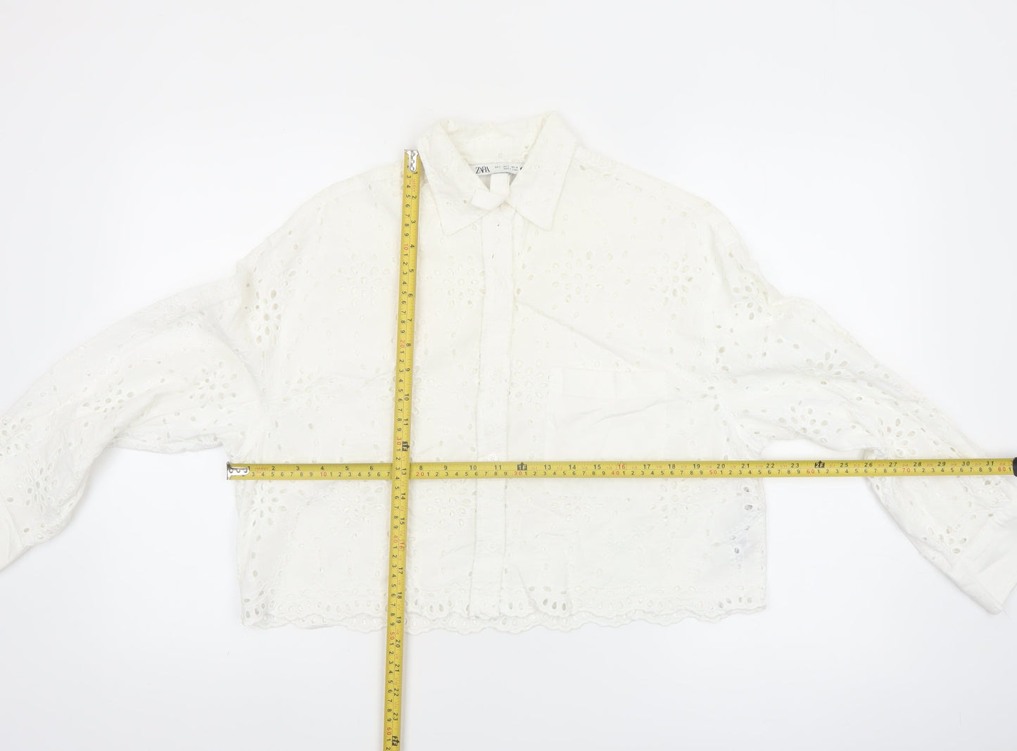 Zara Womens White Cotton Embroidered Cropped Blouse Size S