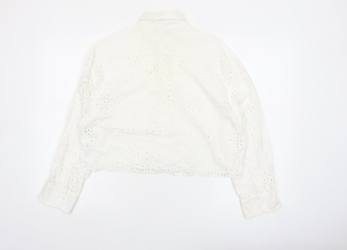 Zara Womens White Cotton Embroidered Cropped Blouse Size S