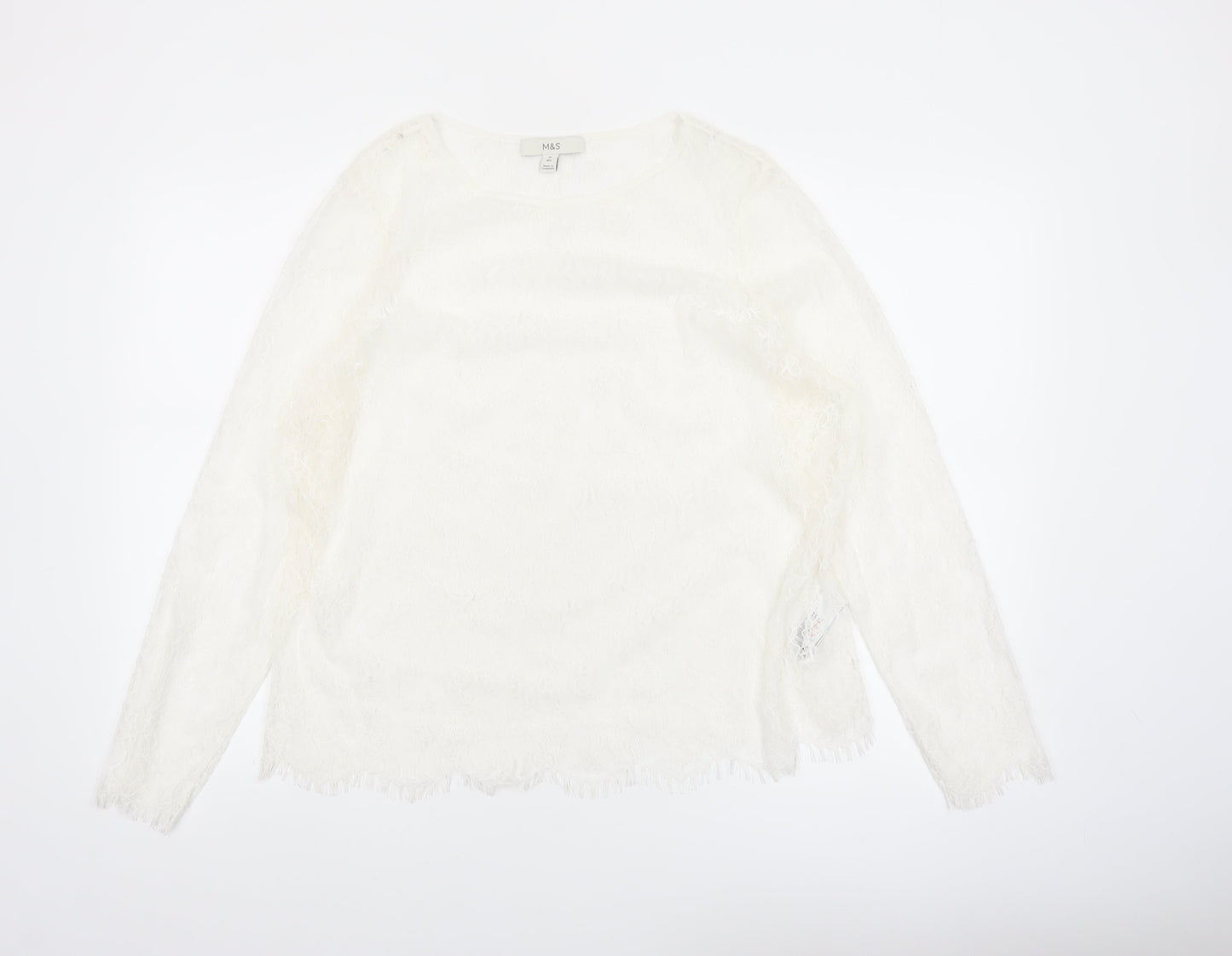 Marks and Spencer Women Ivory Lace Long Sleeve Blouse Size 16