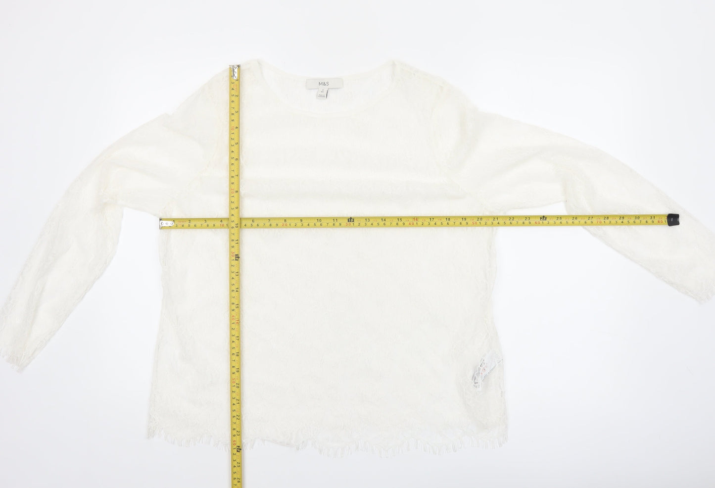 Marks and Spencer Women Ivory Lace Long Sleeve Blouse Size 16