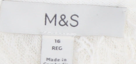 Marks and Spencer Women Ivory Lace Long Sleeve Blouse Size 16