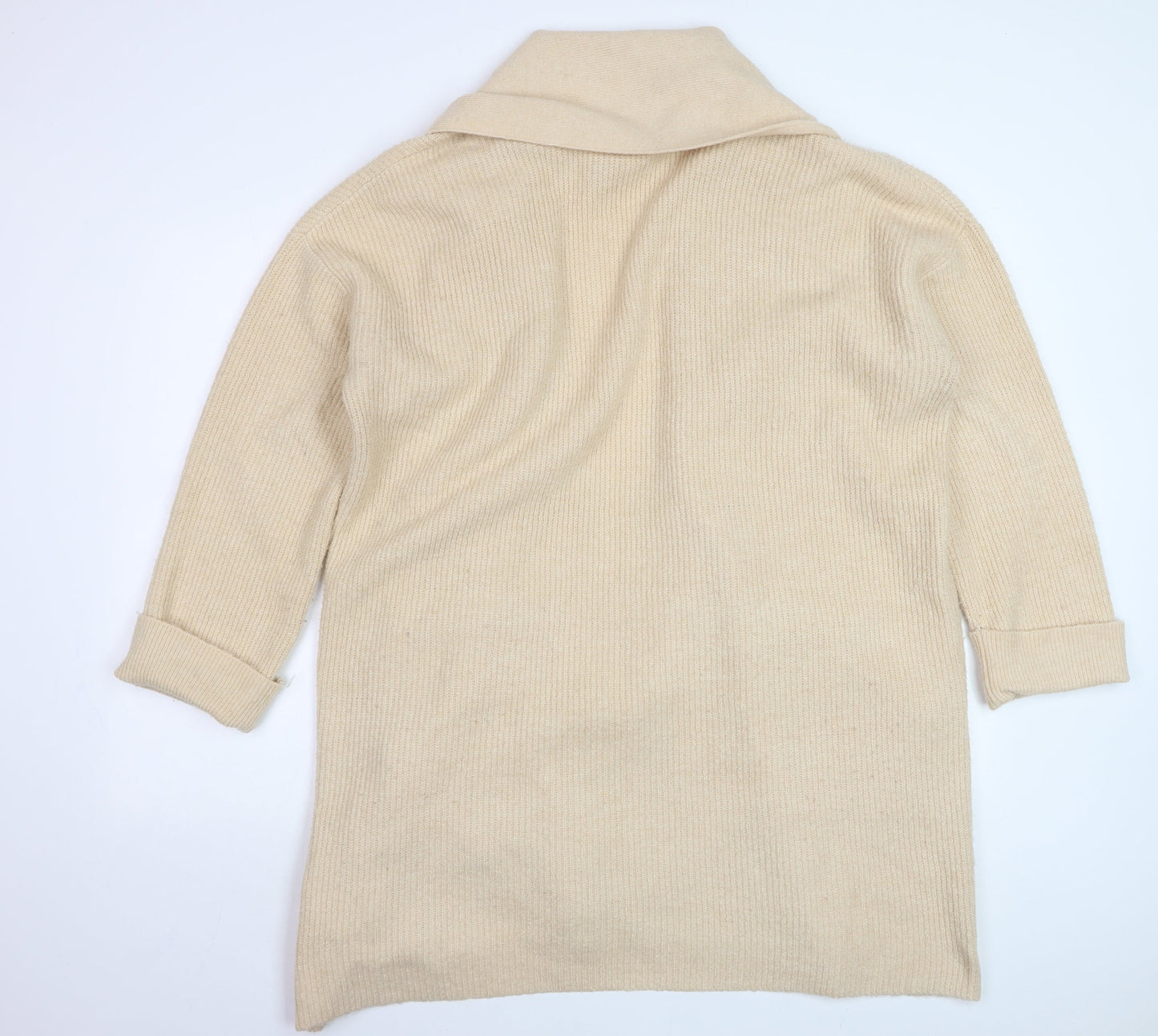 Jack Wills Women’s Beige Knit Long Cardigan Size 10 Open Shawl Collar