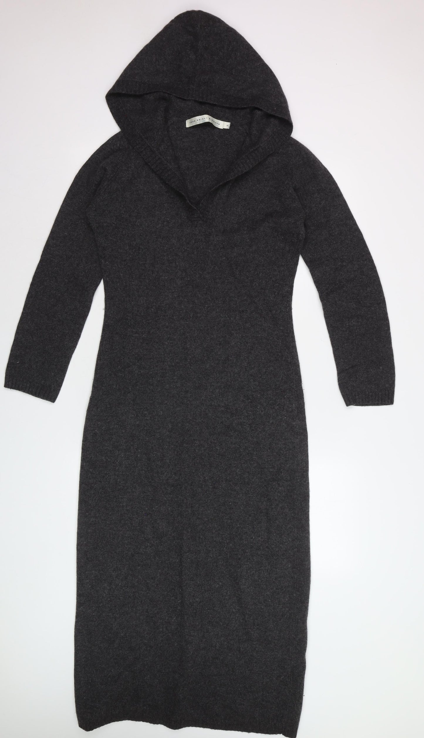 Fenn Wright & Manson Women Grey Wool Blend Hooded Jumper Dress S
