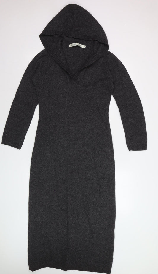Fenn Wright & Manson Women Grey Wool Blend Hooded Jumper Dress S