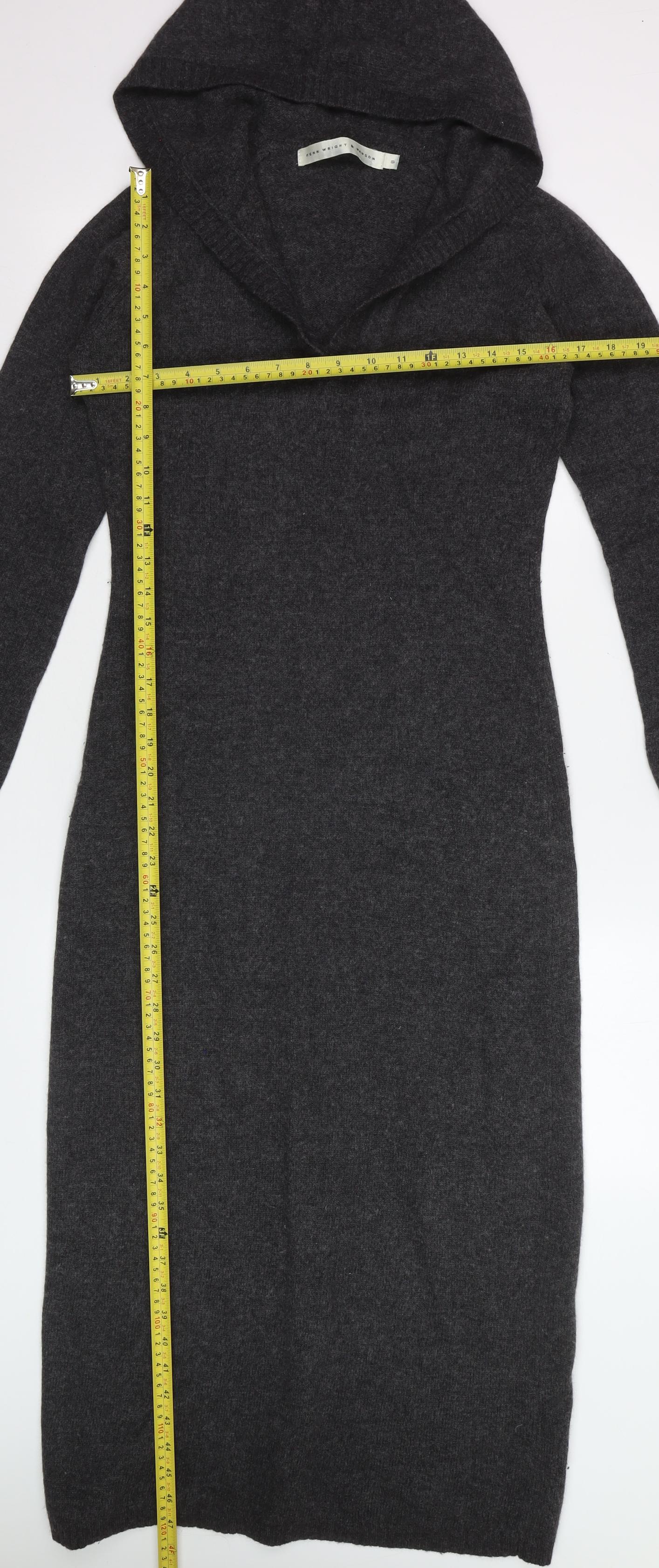 Fenn Wright & Manson Women Grey Wool Blend Hooded Jumper Dress S