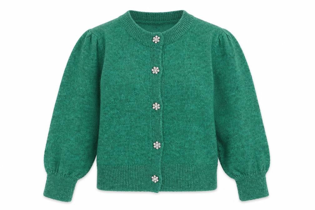 Zara Women Green Cardigan Knit Puff Sleeve Size 8