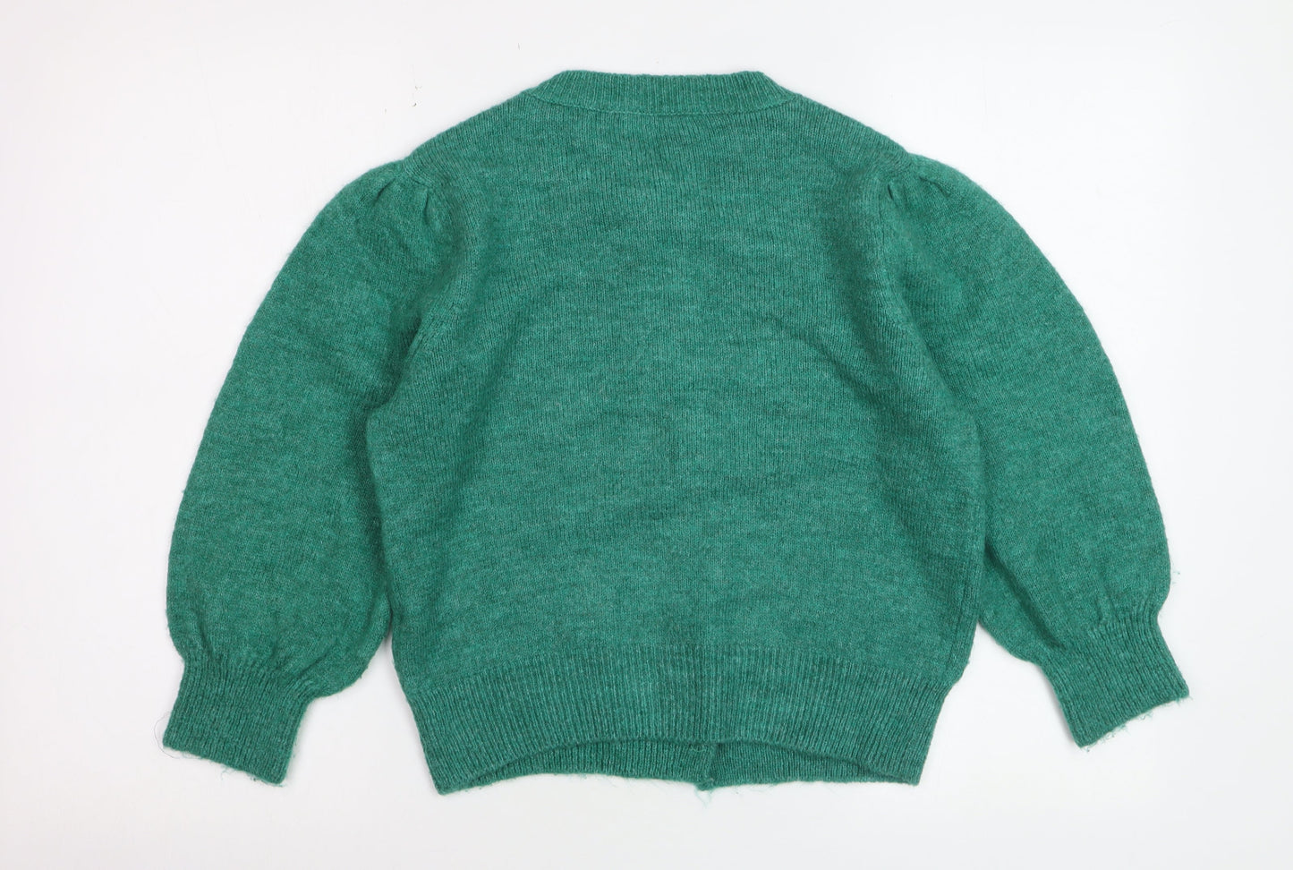 Zara Women Green Cardigan Knit Puff Sleeve Size 8