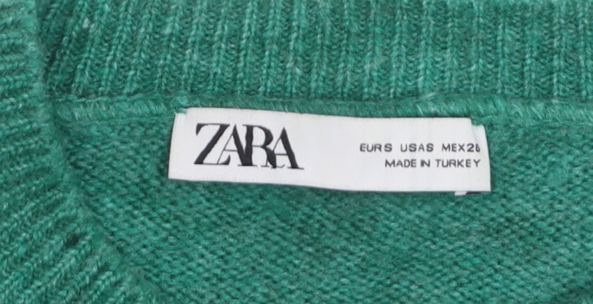 Zara Women Green Cardigan Knit Puff Sleeve Size 8