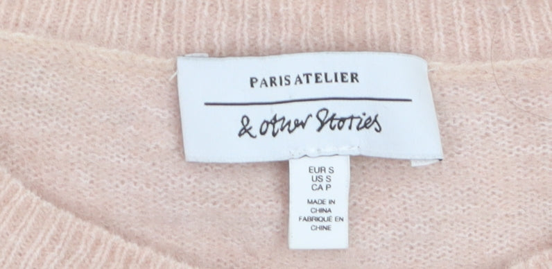 & Other Stories Women’s Pink Mohair Wool Crew Neck Jumper Small