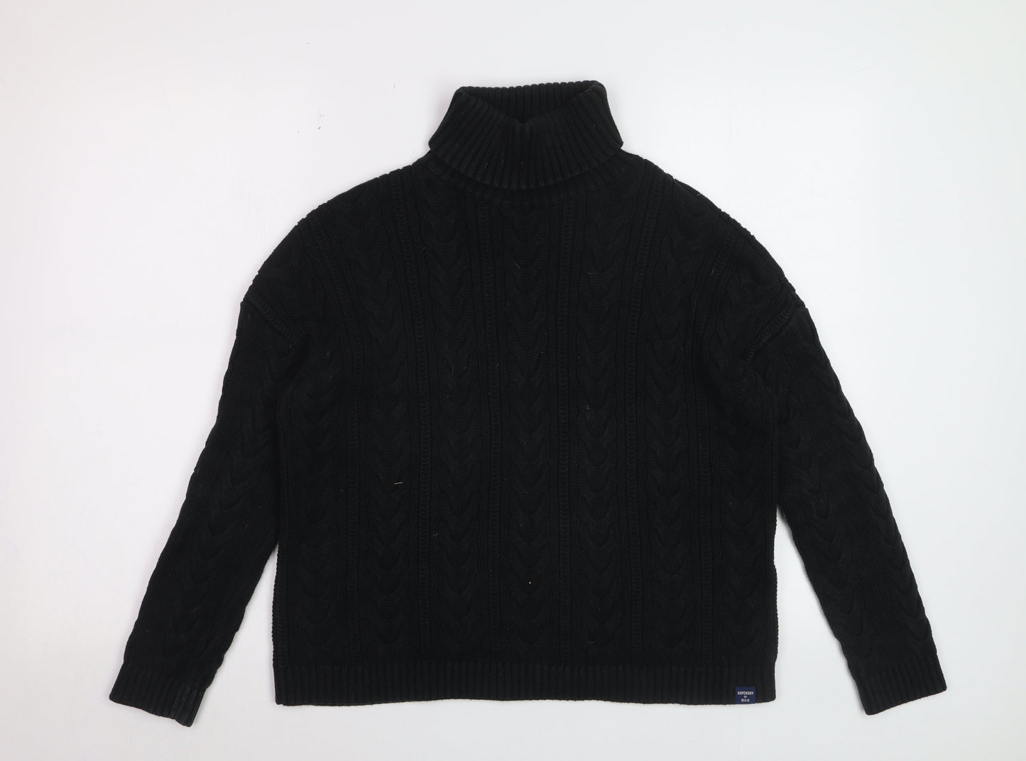 Superdry Womens Black Cable-Knit Roll Neck Jumper UK 10