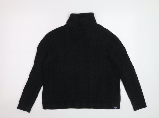 Superdry Womens Black Cable-Knit Roll Neck Jumper UK 10
