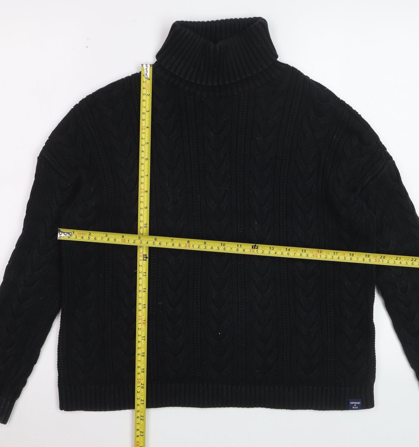 Superdry Womens Black Cable-Knit Roll Neck Jumper UK 10