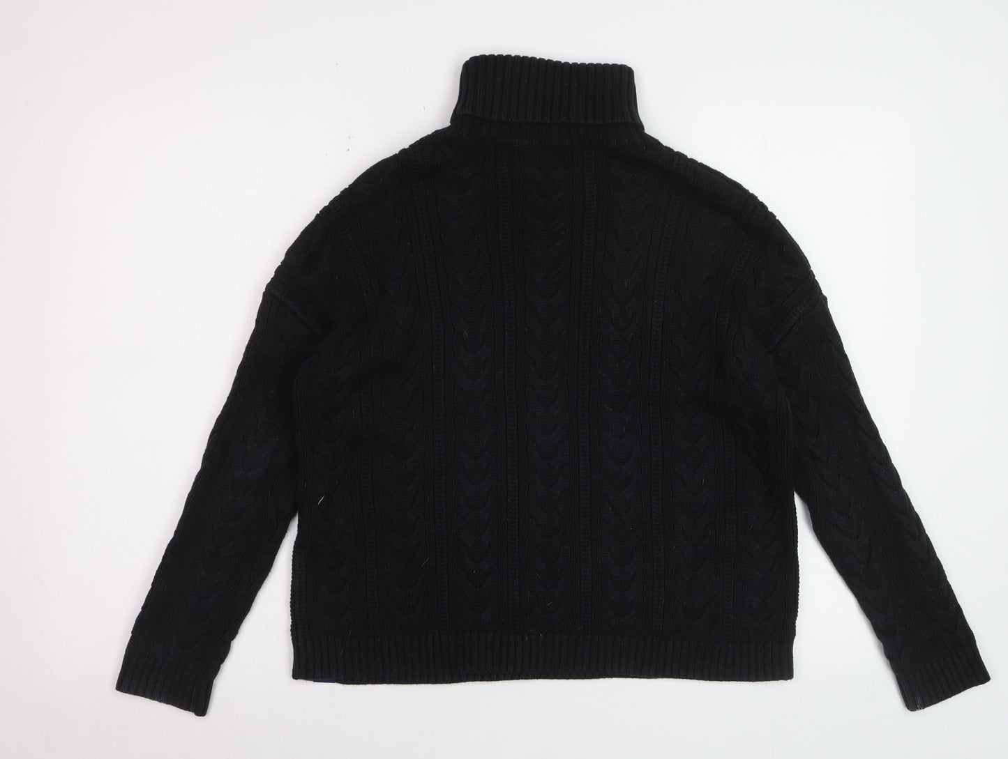 Superdry Womens Black Cable-Knit Roll Neck Jumper UK 10