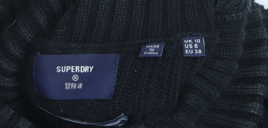 Superdry Womens Black Cable-Knit Roll Neck Jumper UK 10