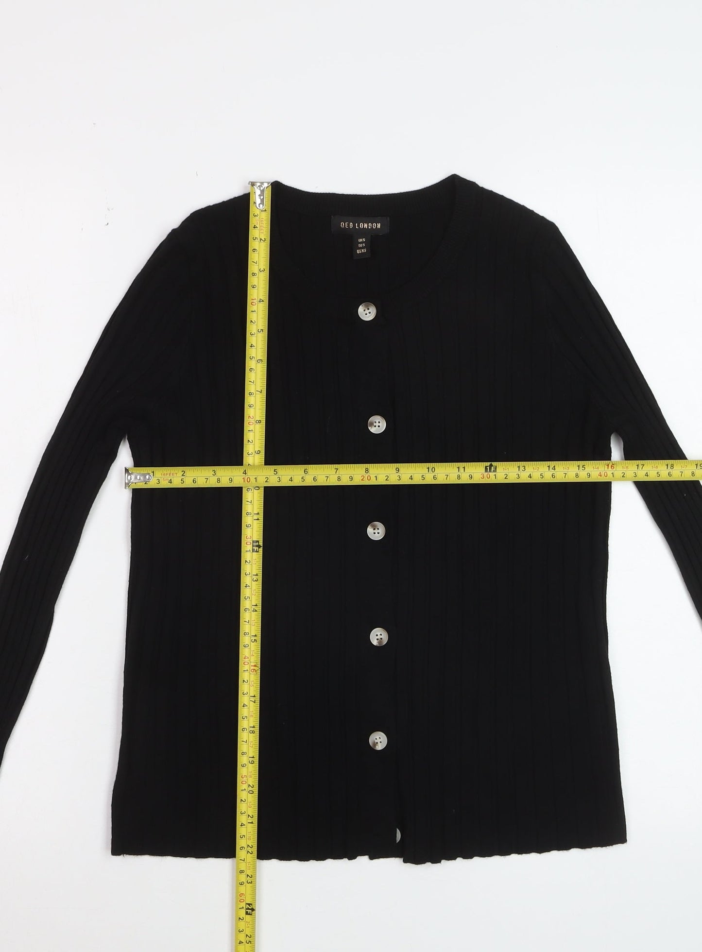QED London Women's Black Knit Button Cardigan Size S