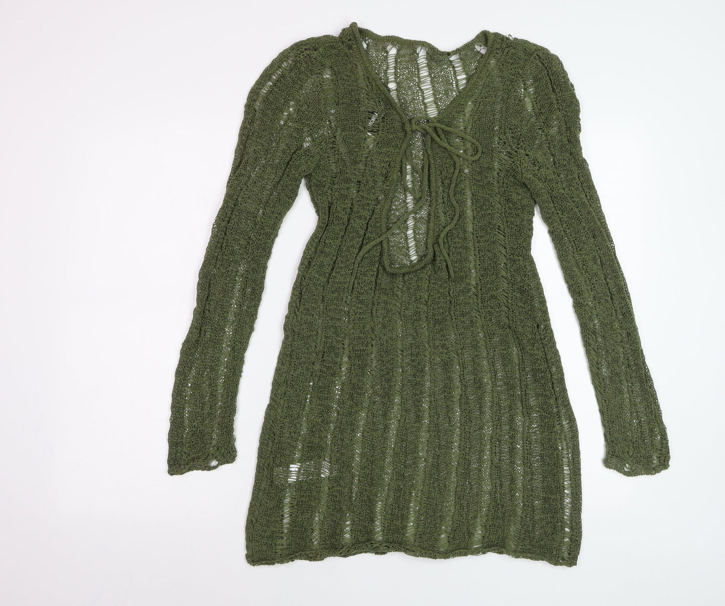 Collusion Women’s Green Knit Jumper Dress Size L Long Sleeve Scoop Neck