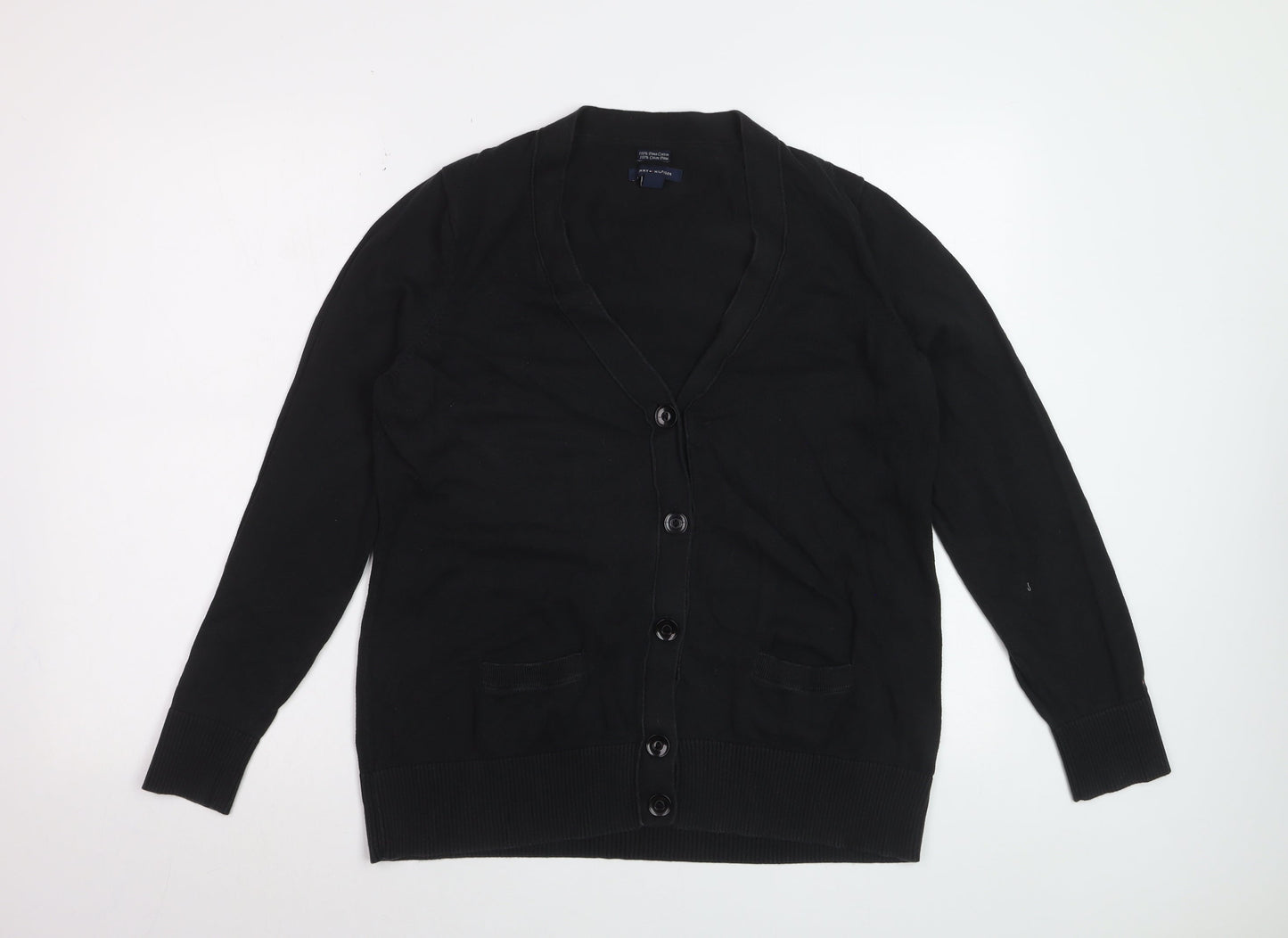 Tommy Hilfiger Women’s Black Cotton Cardigan XL V-Neck Knit