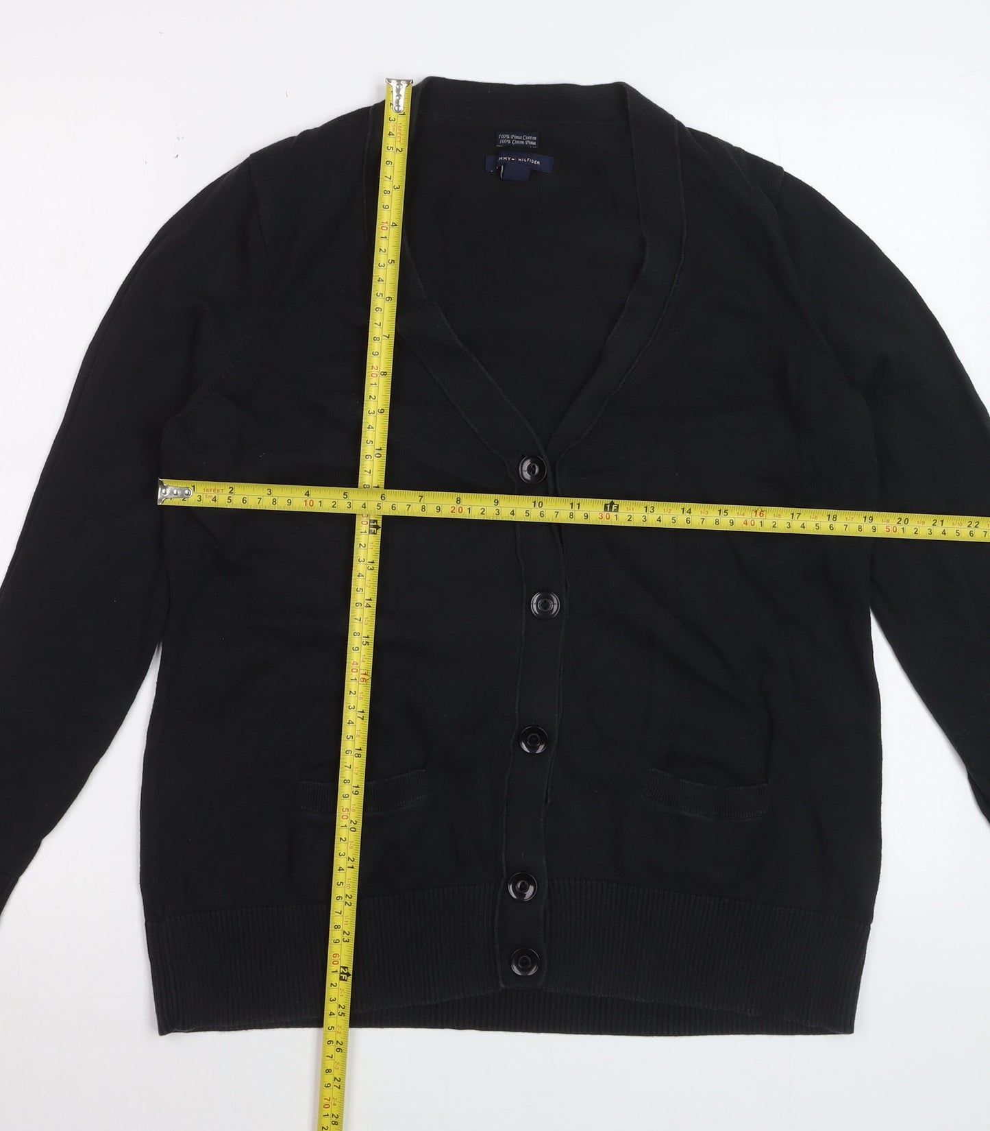 Tommy Hilfiger Women’s Black Cotton Cardigan XL V-Neck Knit