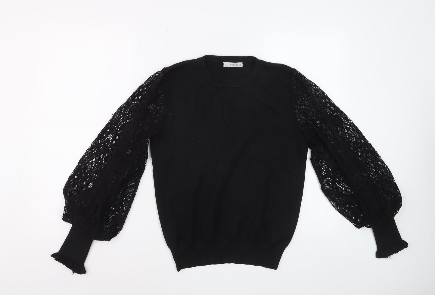 Cotton Club Women's Black Lace Puff Sleeve Acrylic Jumper M