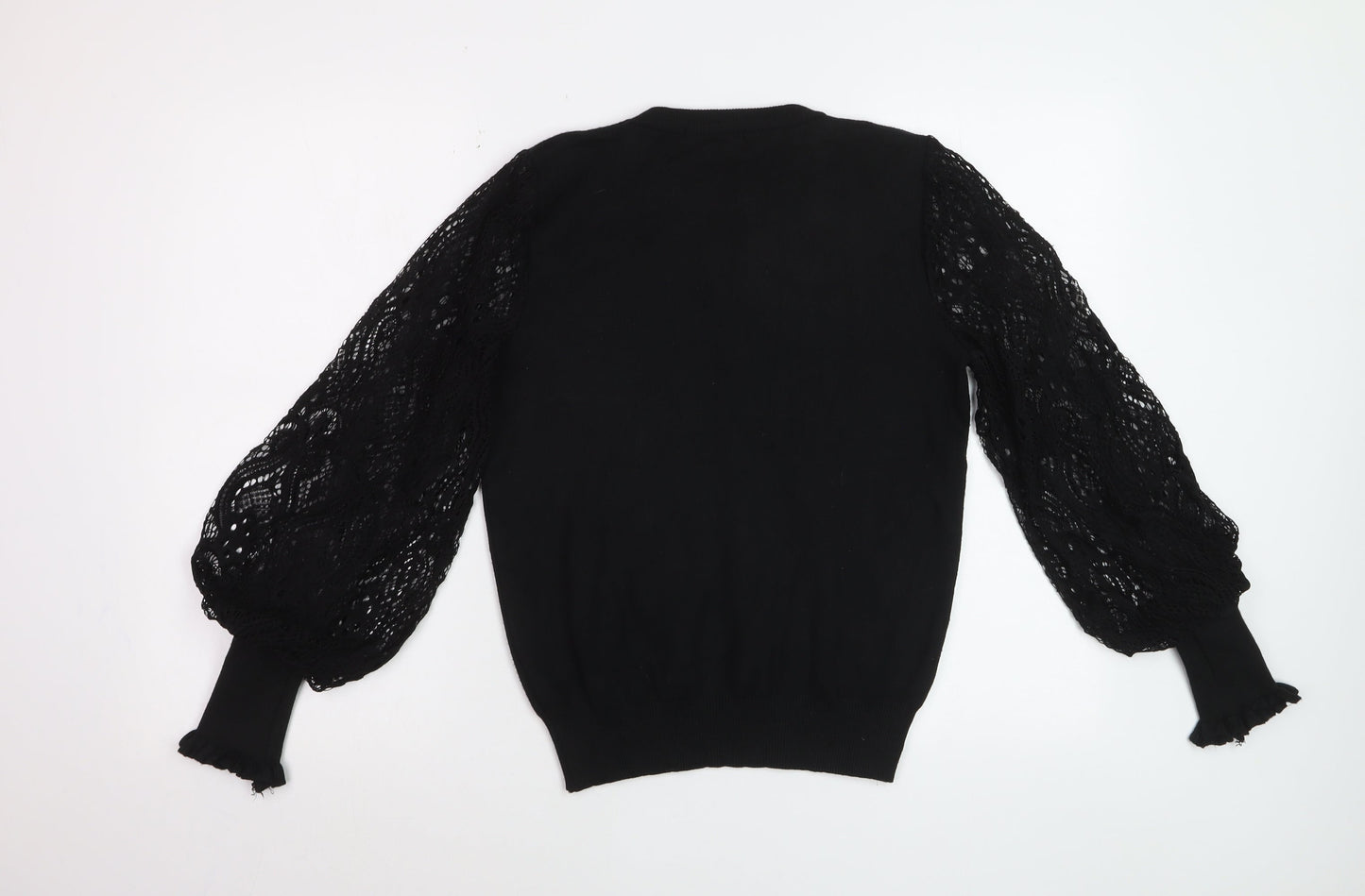 Cotton Club Women's Black Lace Puff Sleeve Acrylic Jumper M