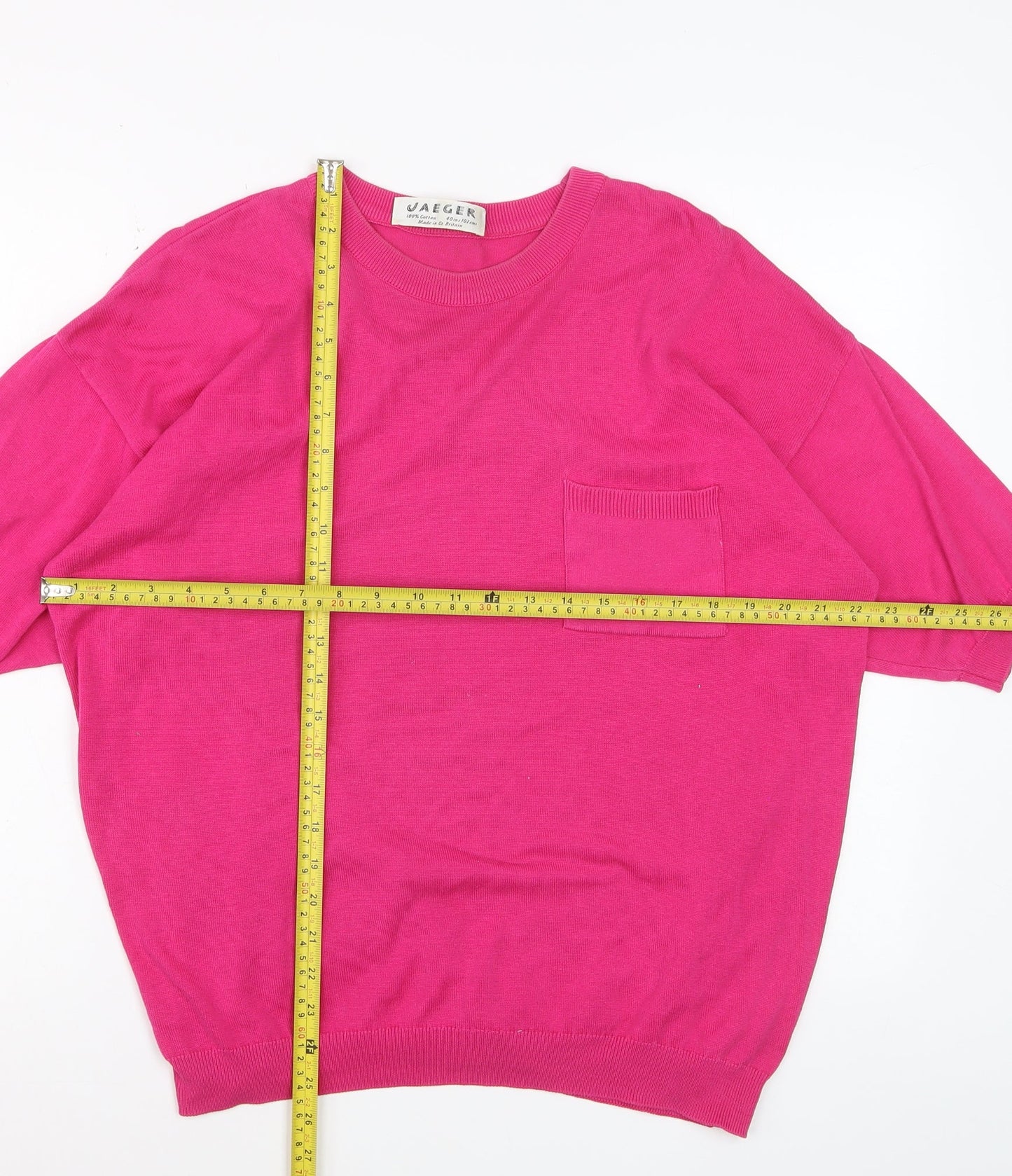 Jaeger Women’s Pink 100% Cotton Short Sleeve Crew Neck Jumper L