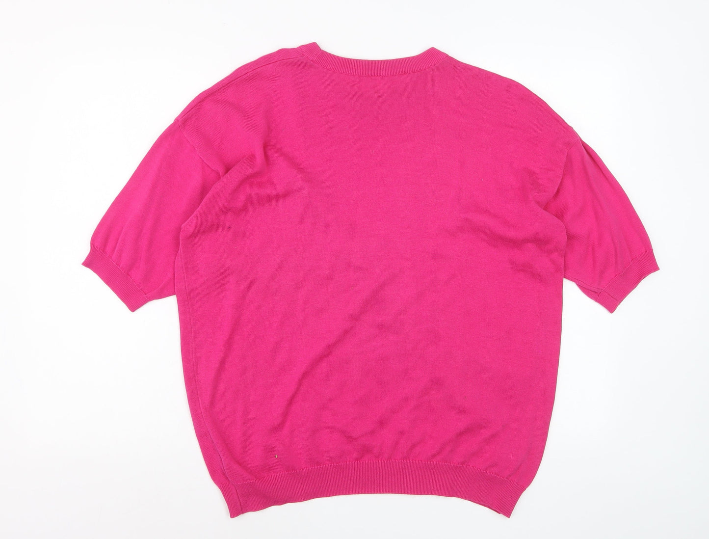Jaeger Women’s Pink 100% Cotton Short Sleeve Crew Neck Jumper L