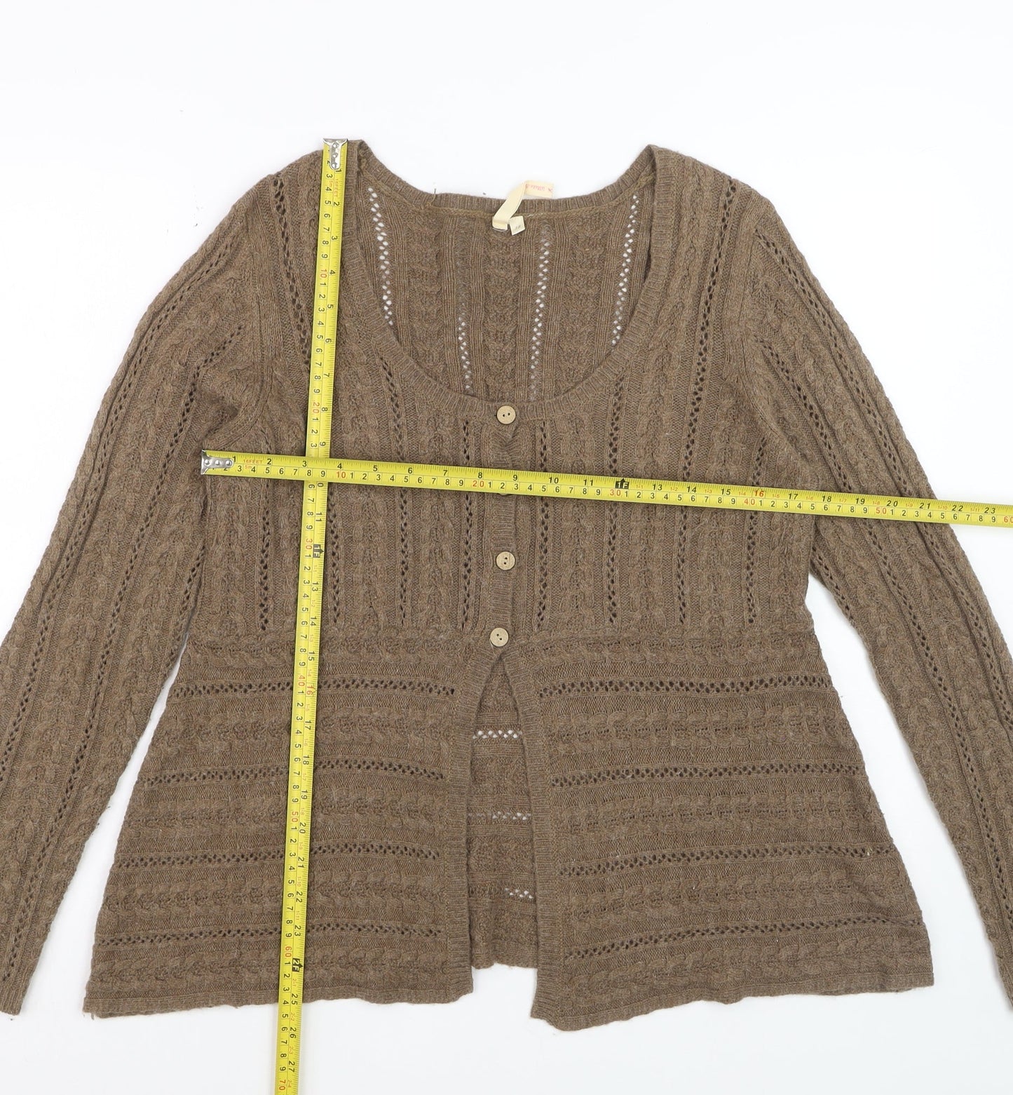 White Stuff Women's Brown Cable-Knit Cardigan Size 18
