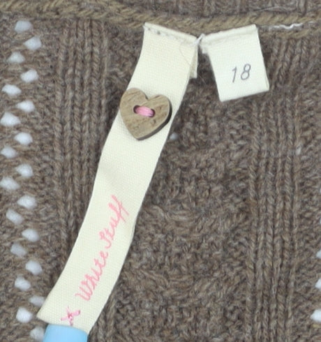 White Stuff Women's Brown Cable-Knit Cardigan Size 18