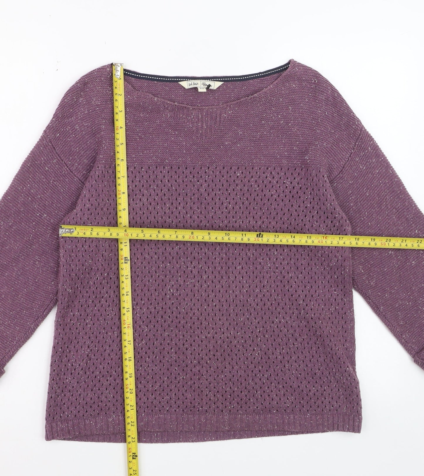 Fat Face Women Dusty Mauve Cotton Jumper Size 10 Boat Neck Knit