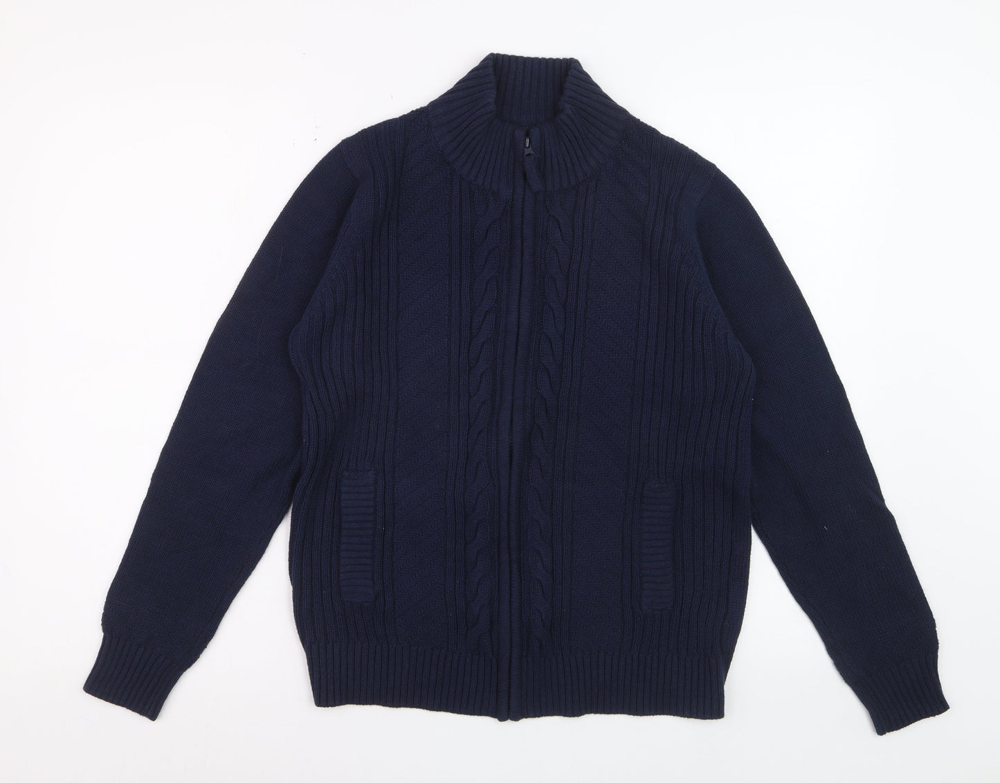 Isle Essentials Women Blue Cotton Cable Knit Full Zip Jumper M 14-16
