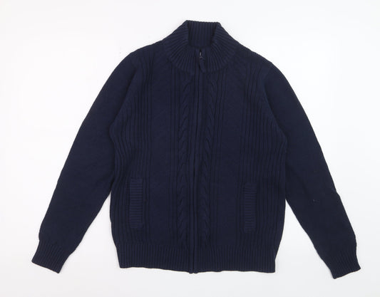 Isle Essentials Women Blue Cotton Cable Knit Full Zip Jumper M 14-16