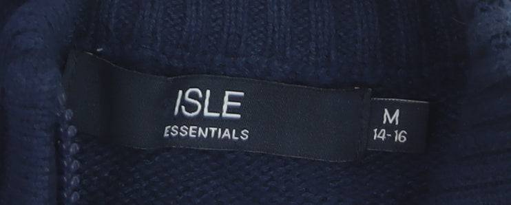 Isle Essentials Women Blue Cotton Cable Knit Full Zip Jumper M 14-16