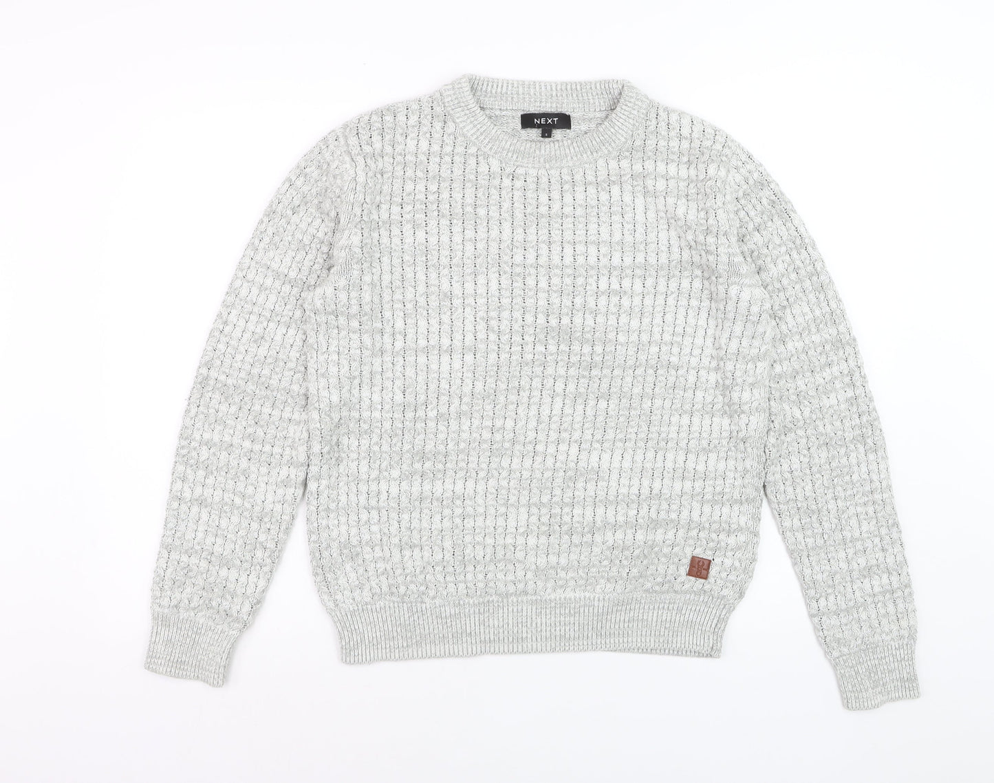 Next Women Grey Waffle-Knit Crew Neck Jumper Size S