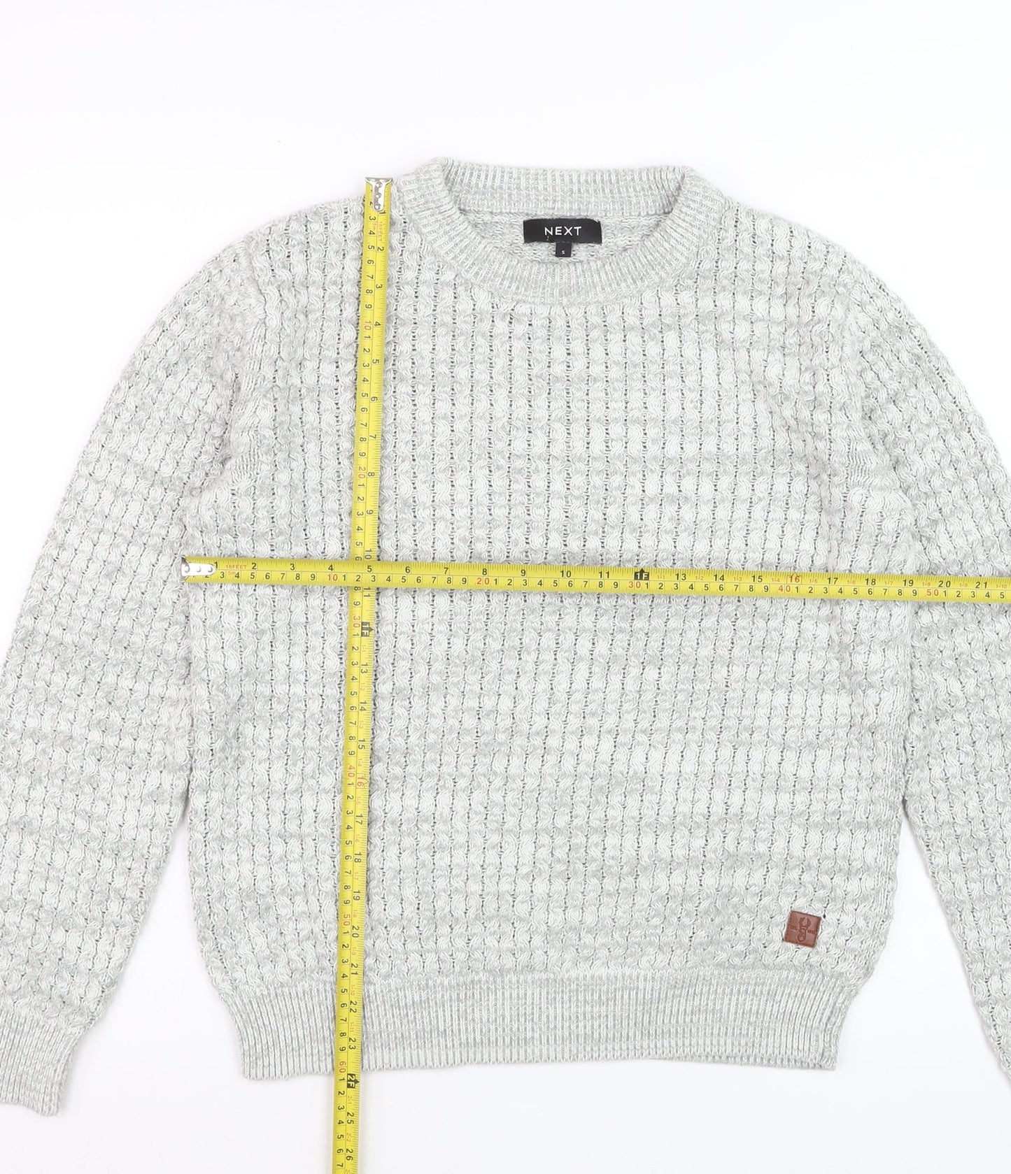 Next Women Grey Waffle-Knit Crew Neck Jumper Size S