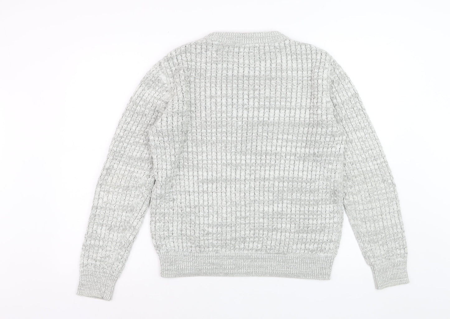Next Women Grey Waffle-Knit Crew Neck Jumper Size S