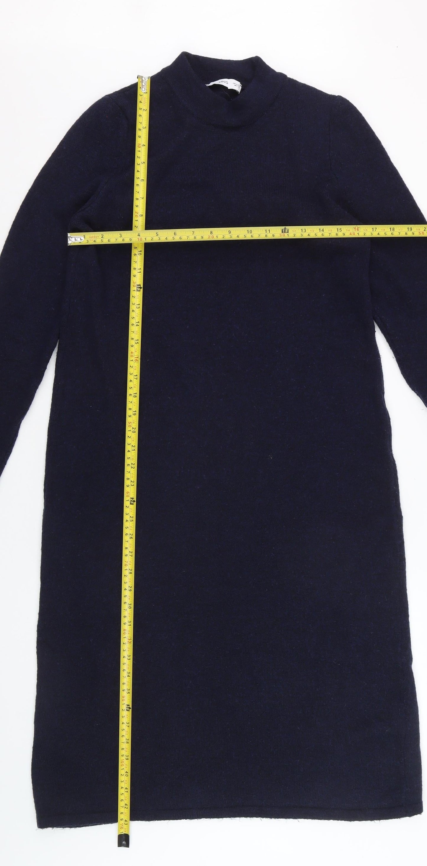 MNG Women's Blue Knit High Neck Long Sleeve Sweater Dress Size 12